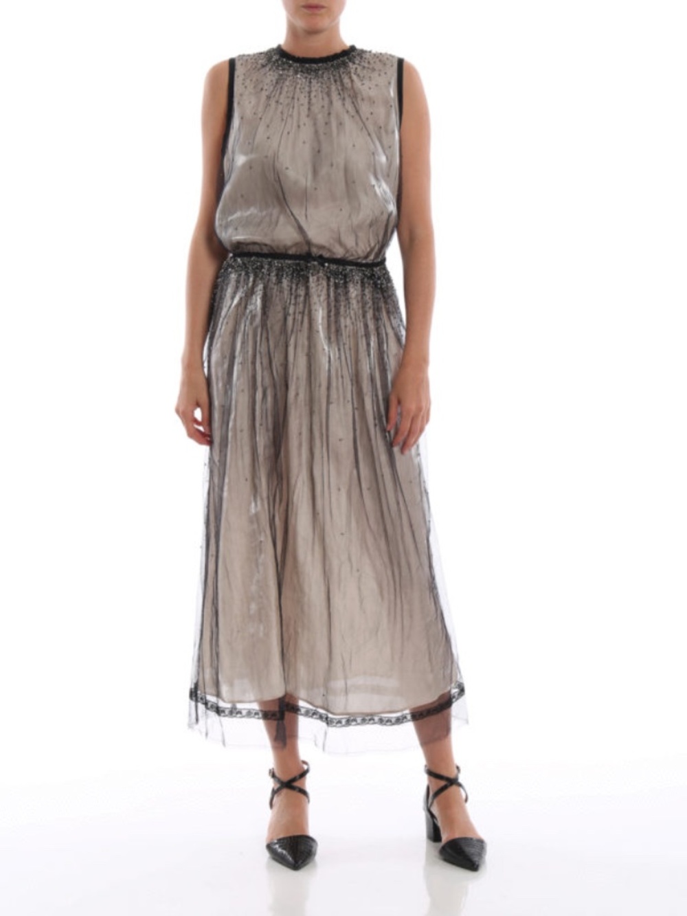PRADA Embroidered tulle sleeveless midi dress - Picture 5 of 10